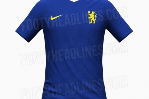 切尔西26-27赛季主场球衣谍照：黄色狮子徽章，蓝色搭配金色白色 配图