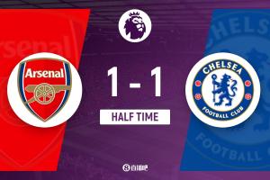 半场-阿森纳暂1-1切尔西 萨利巴赛季首球詹姆斯造因卡皮耶乌龙 配图