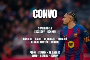 巴萨国王杯名单:亚马尔、奥尔莫、拉菲尼亚在列,莱万因伤缺席 配图