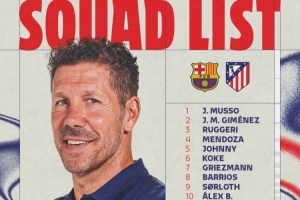 马竞客战巴萨名单：阿尔瓦雷斯、格列兹曼、卢克曼、阿尔马达在列 配图