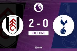 半场-热刺0-2富勒姆 威尔逊传射伊沃比精彩推射破门热刺0射正 配图