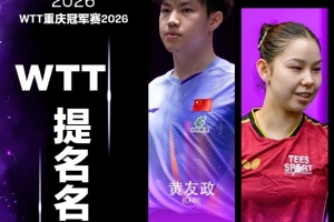 WTT重庆冠军赛外卡名单：国乒选手温瑞博、黄友政、石洵瑶入围 配图