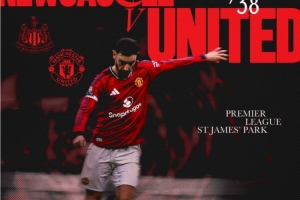 曼联官方晒本轮对阵纽卡海报，队长B费单人出镜 配图