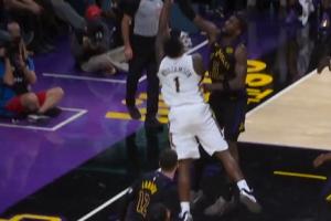 刚被警告闭嘴！艾顿防守锡安被吹犯规大喊狗再被吹技犯 配图