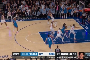 准备收比赛！亚历山大弧顶命中关键三分 雷霆领先7分 配图