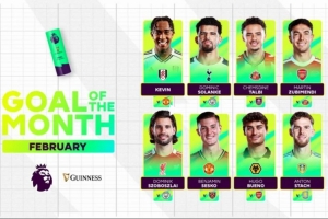 英超2月最佳进球候选：索兰克蝎子摆尾 索博斯洛伊任意球破门在列 配图