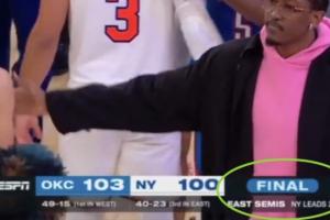 闹呢！全美直播字幕乌龙：尼克斯季后赛打一半了 输球仍2-0领先 配图