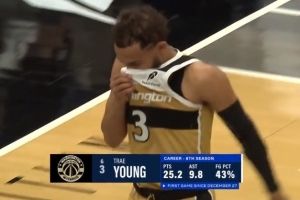 新的开始！特雷·杨迎首秀 上来就强突换手上篮拿到奇才生涯首分 配图