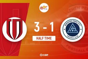 半场-蓉城暂3-1十人新鹏城 姜至鹏肘击染红 韦林顿、胡荷韬破门 配图