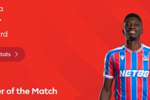 梅开二度，英超官方：萨尔当选水晶宫3-1热刺全场最佳球员 配图