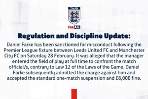 官方:法尔克对阵曼城赛后与裁判对峙,被停赛1场+罚款8000英镑 配图