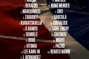 巴黎对阵摩纳哥大名单：登贝莱、阿什拉夫在列，若昂·内维斯缺席 配图