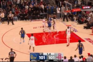 勇士最后一攻失误 火箭0.3秒空接绝杀未果 比赛进入加时！ 配图