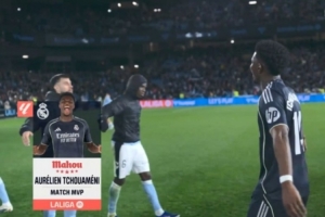 1进球1关键传球！琼阿梅尼当选皇马2-1塞尔塔一役全场最佳 配图