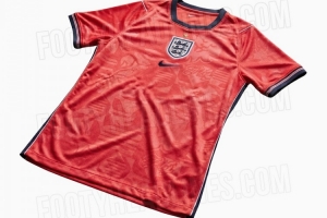 英格兰2026世界杯客场球衣谍照：红色为底，搭配白色和海军蓝 配图