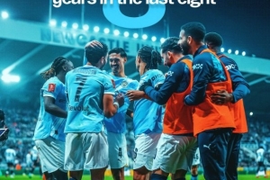 击败纽卡，曼城官方晒海报庆祝：连续8个赛季晋级足总杯8强！ 配图