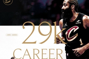 哈登生涯至少得到29000分8000助 继詹姆斯后NBA历史第二人！ 配图