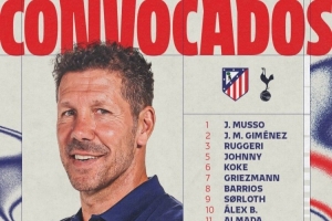 马竞对阵热刺大名单：阿尔瓦雷斯、格列兹曼领衔，门多萨缺席 配图