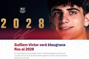 官方:巴萨与18岁边卫吉列姆·维克托续约至2028年 含延长1年条款 配图