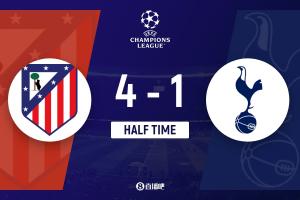 半场-马竞4-1热刺 金斯基连送大礼后被换下 格列兹曼小蜘蛛破门 配图