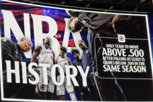 NBA历史首队!快船从6胜21负杀回来了!33胜32负终于超5成! 配图