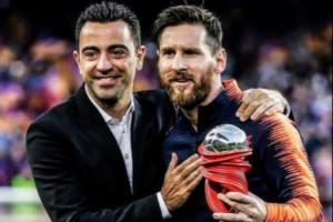 称梅西回归遭拉波尔塔否决!哈维转发与梅西合影:我只说真话 配图