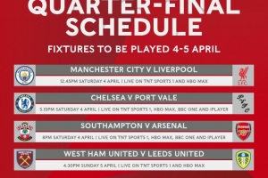足总杯1/4决赛开球时间出炉：4月4日19:45曼城vs利物浦 配图