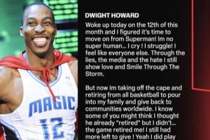 超人脱下战袍!魔兽霍华德长文宣布退役&结束20年篮球职业生涯 配图