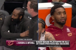 转播方晒纪录：哈登和米切尔生涯从未缺席过季后赛 配图