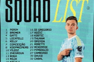 尤文对阵乌迪内斯名单：伊尔迪兹、米利克、戴维在列，DV9缺席 配图