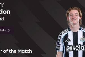 打进唯一进球,英超官方:戈登当选纽卡1-0切尔西全场最佳球员 配图