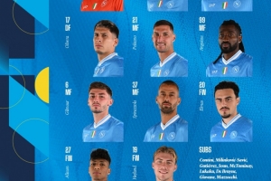 那不勒斯对阵莱切首发：霍伊伦领衔，小麦、卢卡库和德布劳内替补 配图