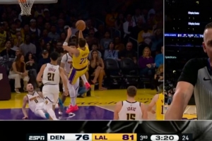 也值！东契奇被吹进攻犯规 湖人挑战成功改判进球有效还要加罚 配图