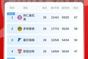 9分领跑!德甲积分榜:拜仁积67分居榜首,多特第二,药厂仍第六 配图