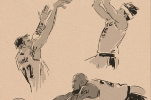 壁纸请收藏!美漫画家晒作品 老詹鱼跃&小里1+2&东契奇绝平全都有 配图