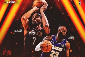 传奇对决！火箭官方：詹杜成为NBA交手总得分最高二人组 配图