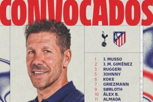 马竞对热刺次回合名单:阿尔瓦雷斯、格列兹曼在列,奥布拉克缺席 配图