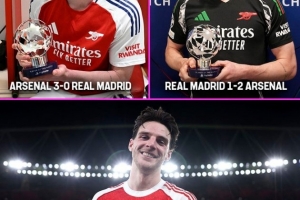 赖斯在近三次枪手取胜的欧冠淘汰赛均是全场最佳，此前为两战皇马 配图