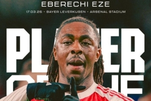 世界波破门，埃泽当选阿森纳2-0勒沃库森球迷票选队内最佳球员 配图