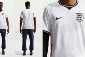 英格兰世界杯主场球衣谍照：经典白色基调，辅以细微的提花图案 配图