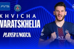 首开记录，官方：克瓦拉茨赫利亚当选欧冠巴黎3-0切尔西全场最佳 配图