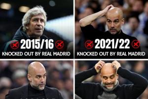 年年碰苦主!曼城欧冠淘汰赛已连续5年与皇马相遇,4次均遭其淘汰 配图
