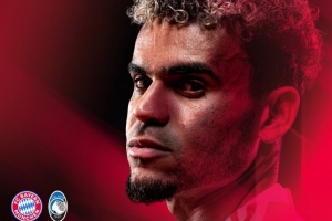 首回合6-1大胜！拜仁发布对阵亚特兰大海报：封面人物迪亚斯 配图