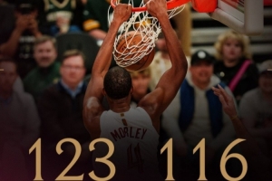 制霸篮下!骑士官方发布赢球海报:封面为莫布里暴扣瞬间 配图