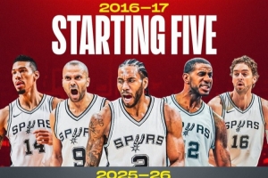 完成重建~马刺上次50胜赛季首发：小卡&帕克&阿德&铁林&大加 配图