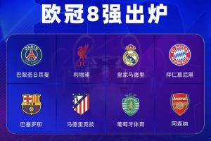 欧冠8强联赛分布：西甲3队最多，英超2队，德法葡各1队，意甲0队 配图