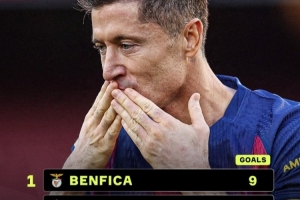 被莱万在欧冠赛场破门最多的球队：本菲卡9次，红星7次，皇马6次 配图