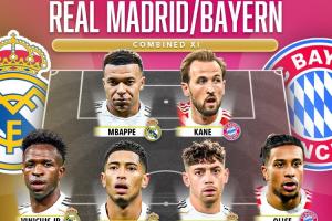 外媒评皇马vs拜仁合体最强阵:皇马7人拜仁4人,凯恩姆总贝林入选 配图