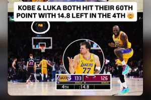 和科比一样都是在剩余14.8秒的情况下得到第60分！东契奇转发 配图