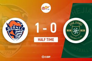 半场-青岛海牛1-0浙江队 埃朱马头槌破门梅萨乌迪错失良机 配图